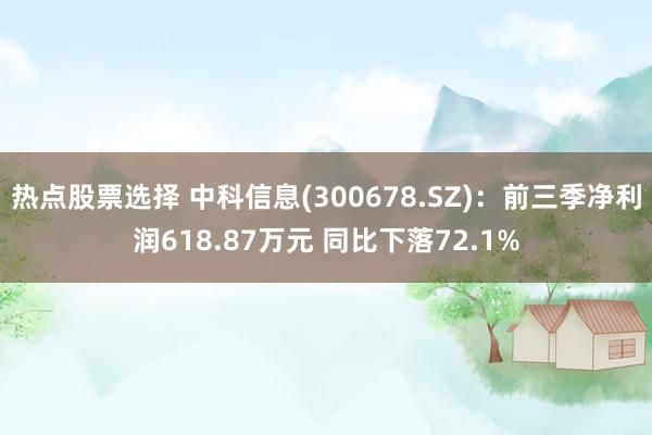 热点股票选择 中科信息(300678.SZ)：前三季净利润618.87万元 同比下落72.1%