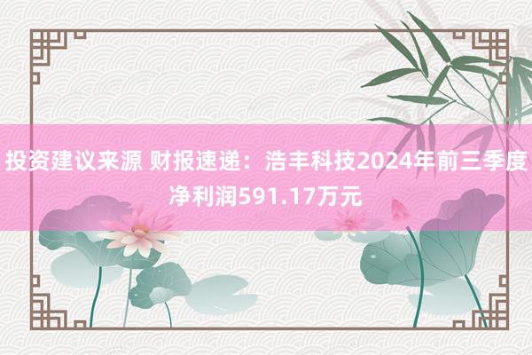 投资建议来源 财报速递：浩丰科技2024年前三季度净利润591.17万元