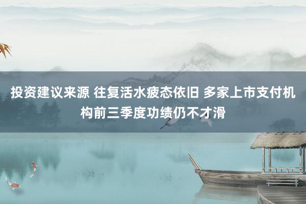 投资建议来源 往复活水疲态依旧 多家上市支付机构前三季度功绩仍不才滑