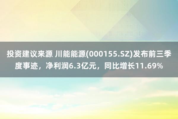 投资建议来源 川能能源(000155.SZ)发布前三季度事迹，净利润6.3亿元，同比增长11.69%