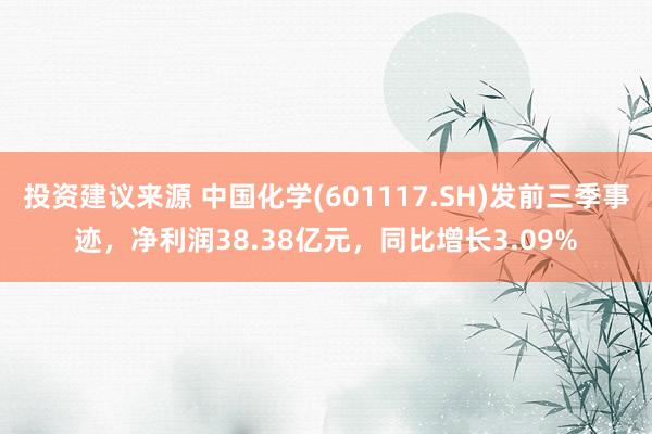 投资建议来源 中国化学(601117.SH)发前三季事迹，净利润38.38亿元，同比增长3.09%