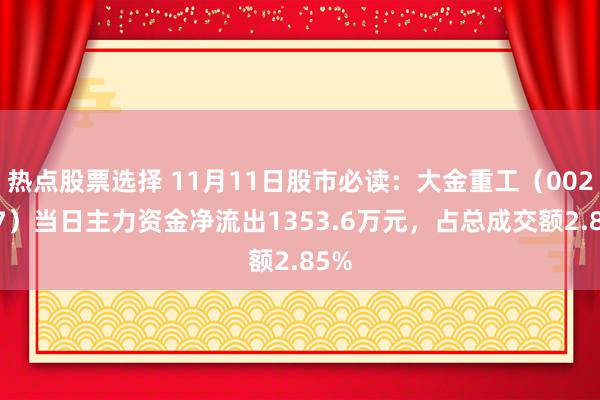 热点股票选择 11月11日股市必读：大金重工（002487）当日主力资金净流出1353.6万元，占总成交额2.85%