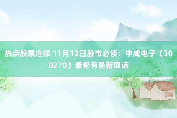 热点股票选择 11月12日股市必读：中威电子（300270）董秘有最新回话