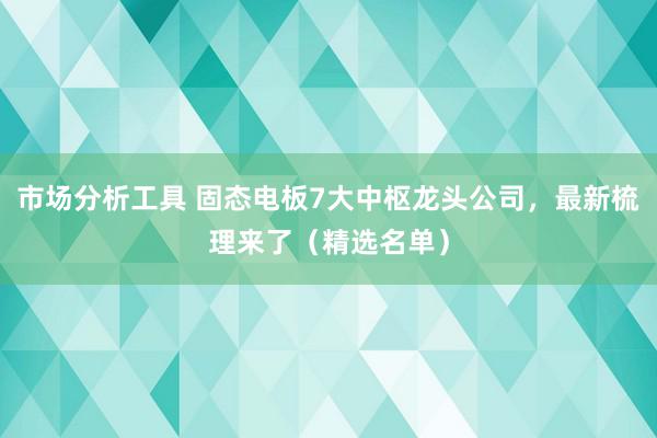 市场分析工具 固态电板7大中枢龙头公司，最新梳理来了（精选名单）