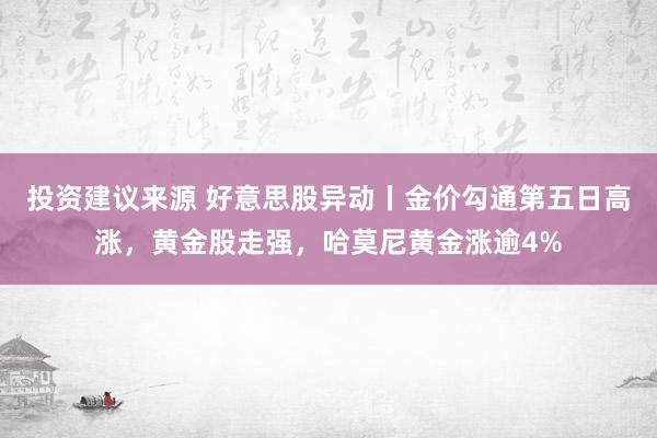 投资建议来源 好意思股异动丨金价勾通第五日高涨，黄金股走强，哈莫尼黄金涨逾4%