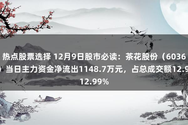 热点股票选择 12月9日股市必读：茶花股份（603615）当日主力资金净流出1148.7万元，占总成交额12.99%