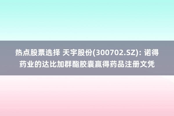 热点股票选择 天宇股份(300702.SZ): 诺得药业的达比加群酯胶囊赢得药品注册文凭