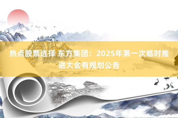 热点股票选择 东方集团：2025年第一次临时推进大会有规划公告