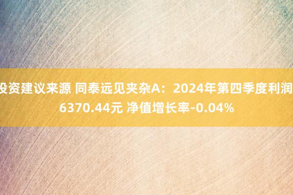 投资建议来源 同泰远见夹杂A：2024年第四季度利润-6370.44元 净值增长率-0.04%