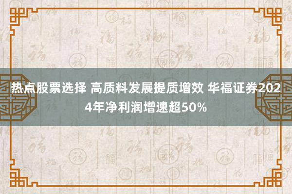 热点股票选择 高质料发展提质增效 华福证券2024年净利润增速超50%