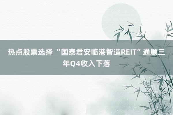 热点股票选择 “国泰君安临港智造REIT”通顺三年Q4收入下落