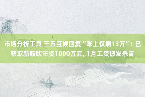 市场分析工具 三五互娱回复“账上仅剩13万”: 已获取新鼓吹注资1000万元, 1月工资披发杀青