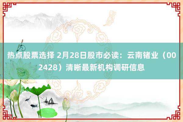 热点股票选择 2月28日股市必读：云南锗业（002428）清晰最新机构调研信息